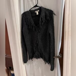 Telluride clothing company gray wool blend fringed sweater size lg